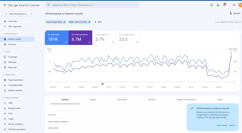 google search console website recovery